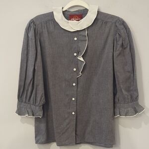 Vintage Jordache Ruffle Blouse with Ivory Collar Button Front size 11/12‎